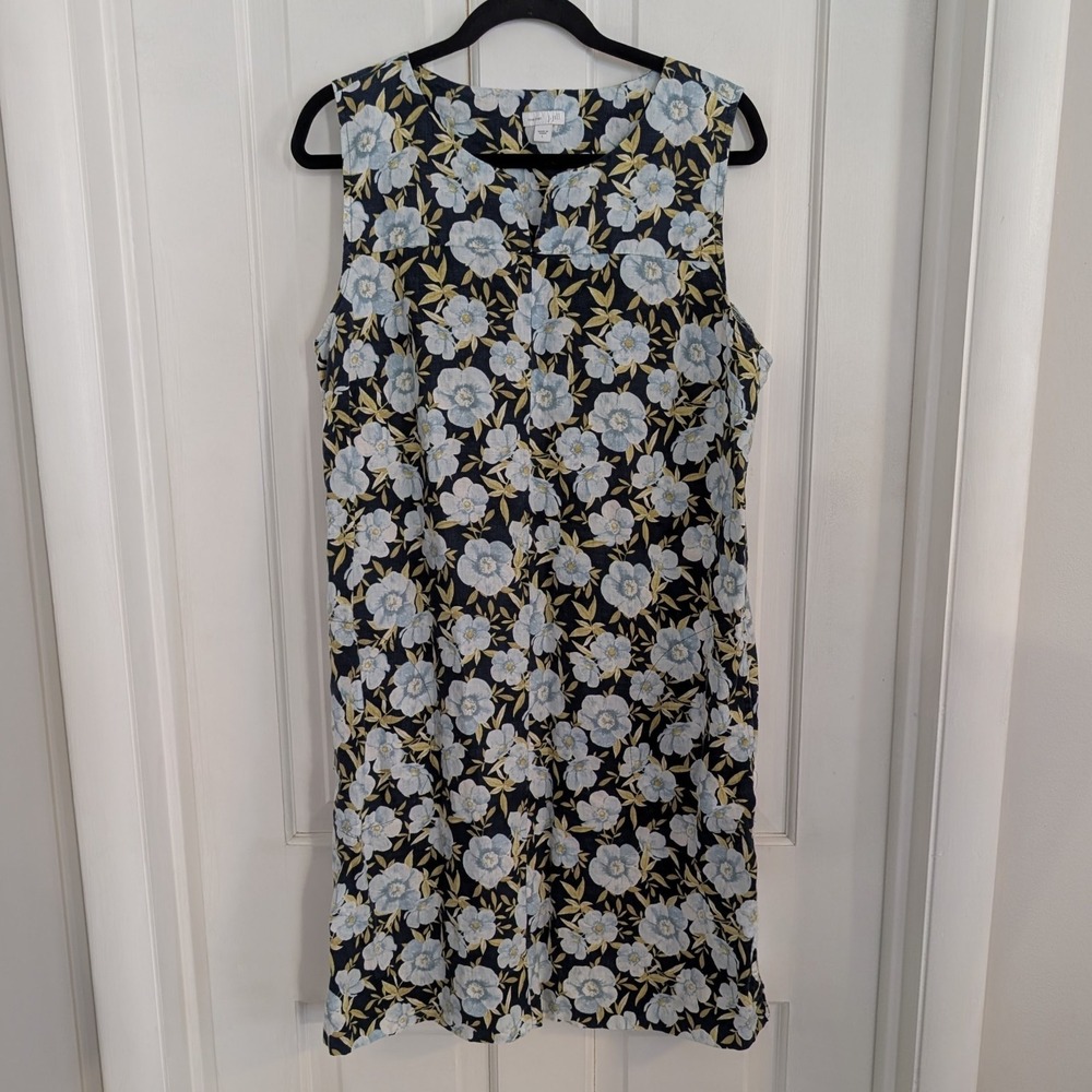 J Jill Love Linen Womens Linen Shift Dress LARGE Floral Cottagecore Airy Comfort